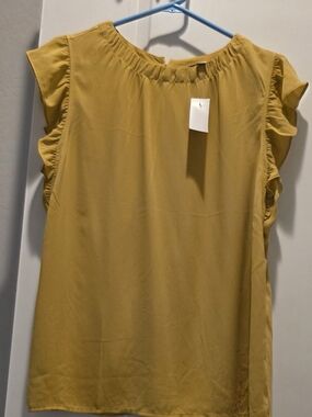 LOFT Mustard Ruffle Sleeve Blouse